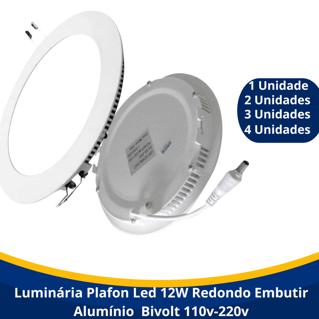 Luminária Plafon Led 12W Redondo Embutir Alumínio 16.50x16.50cm Frio/Quente 3500k Bivolt 110v-220v