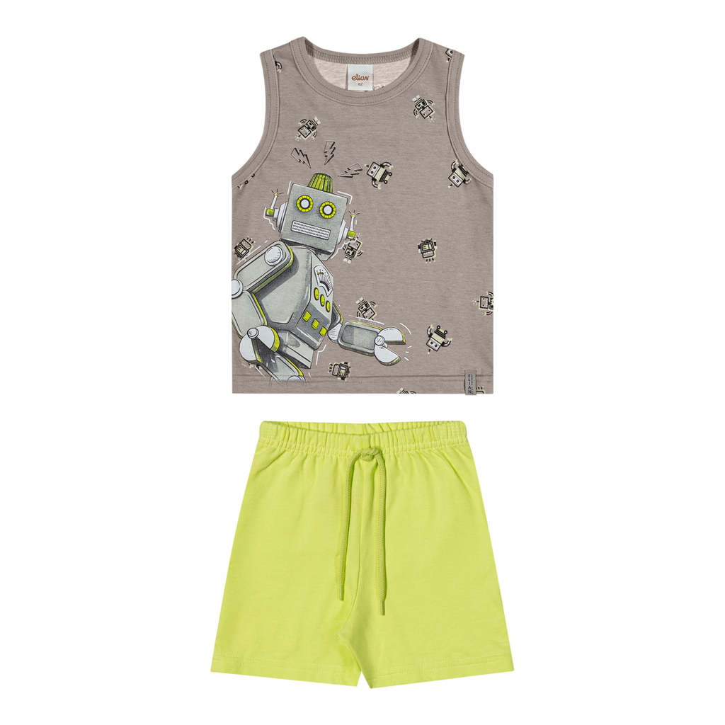 Conjunto Infantil Menino Robôs Elian Cinza em Oferta na Shopee