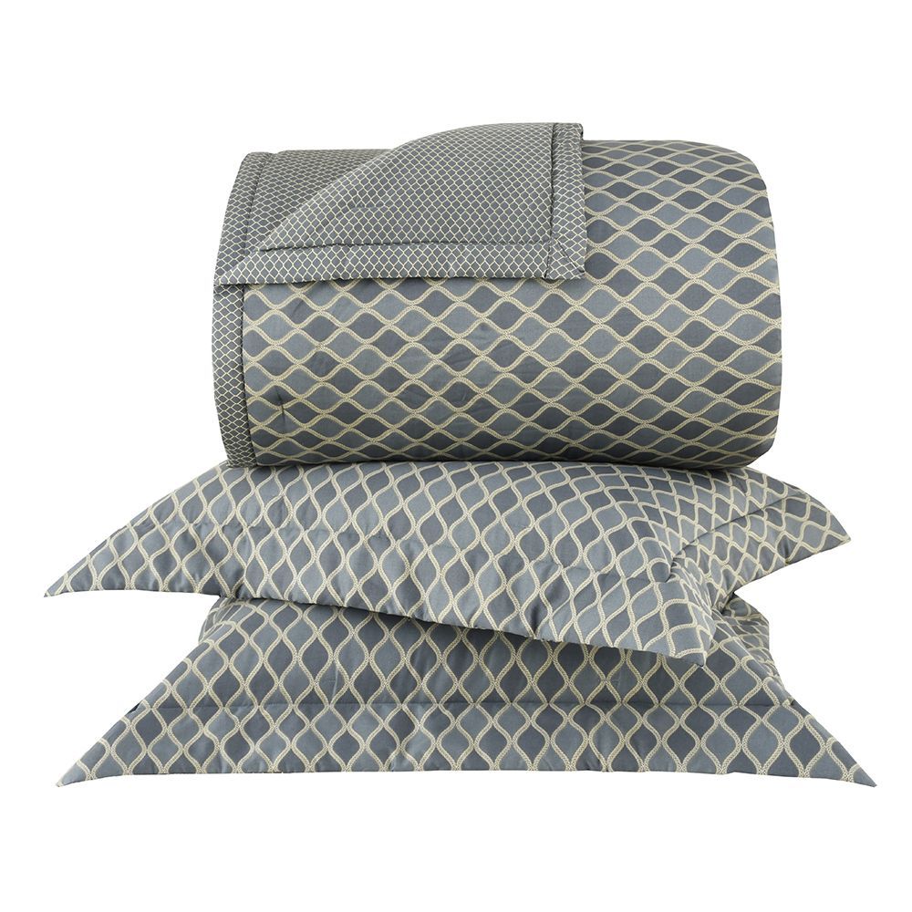 Kit Colcha Queen Cetim 270 Fios Buddemeyer Vision Salvatore 100% Algodão Penteado Estampado 3 peças