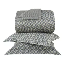 Kit Colcha Queen Cetim 270 Fios Buddemeyer Vision Salvatore 100% Algodão Penteado Estampado 3 peças