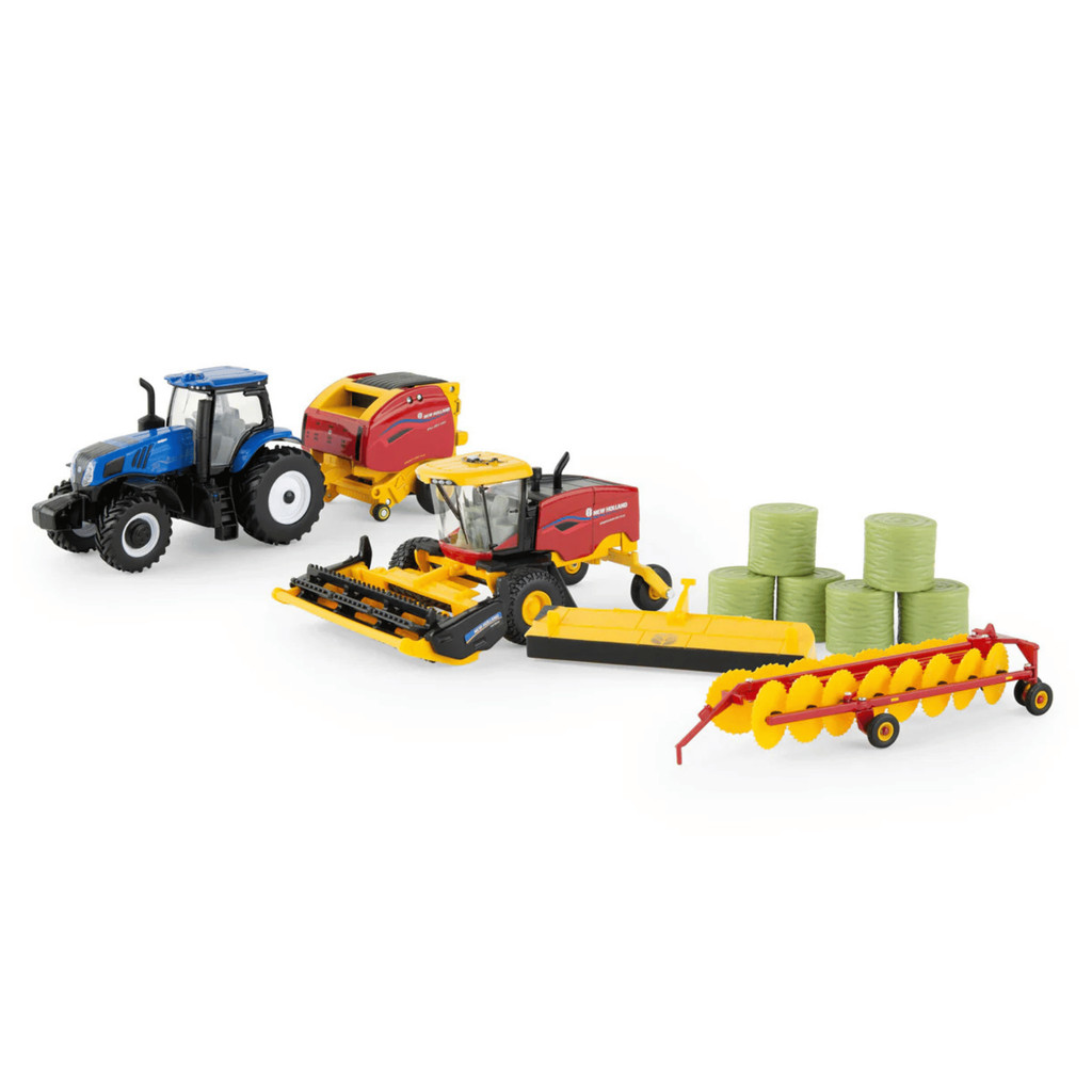 Kit Miniaturas Trator New Holland  T8.350  Speedrower 220 Plus e RB560 - ERTL - 1/64