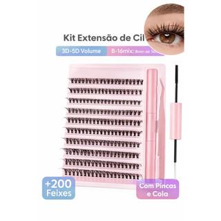 Kit de Extensão de Cílios 200 feixes10D- 20D-30D-40D-50D 9-114mix Com Pinças+ Cola