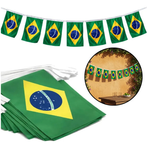 Varal Bandeirinha Copa 6m Decoração 20 Bandeiras Brasil Verde/amarelo Bandeira Do Brasil