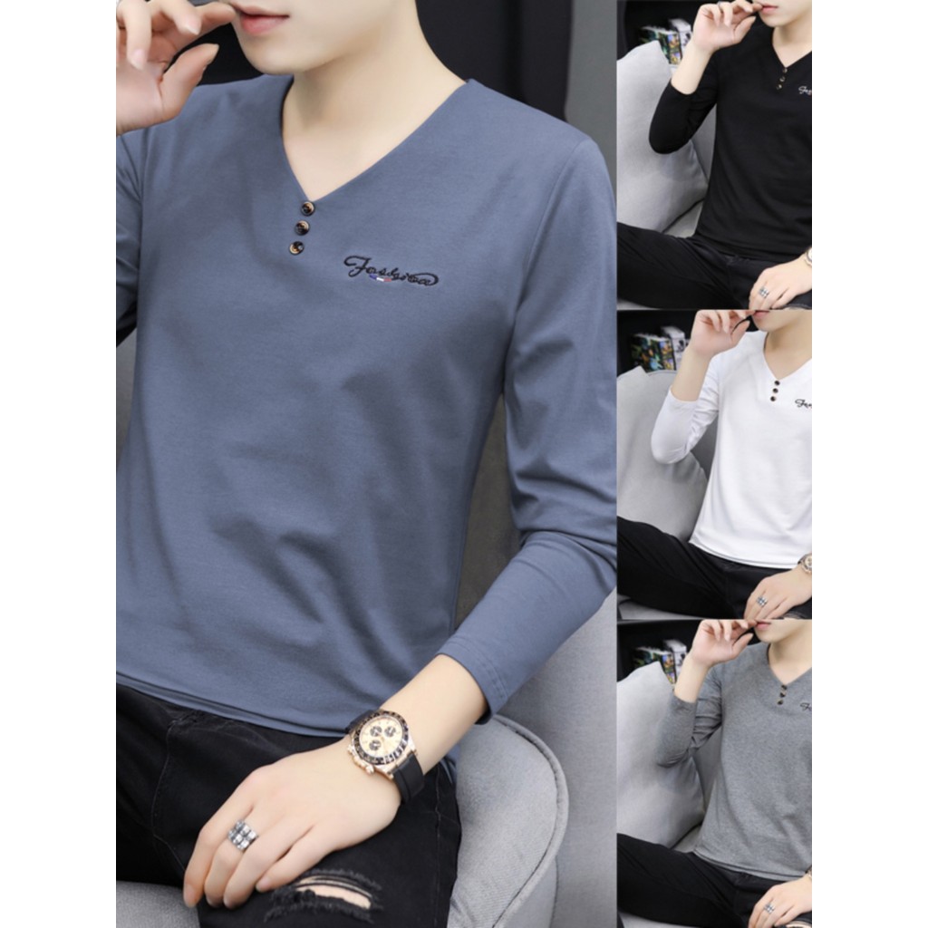 Roupas masculinas 2025 novo estilo primavera outono camiseta masculina de manga comprida puro algodão exterior Wear juve