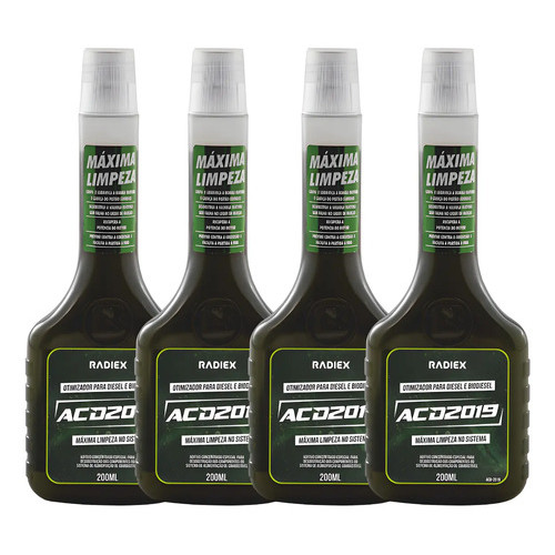 Kit 4 Aditivo Combustível Otimizador Diesel E Biodiesel Radiex Acd2019 200ml
