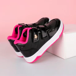 Tênis Infantil Menina Kidy Happy Preto Pink Casual Confortável Leve Anatômico Moderno