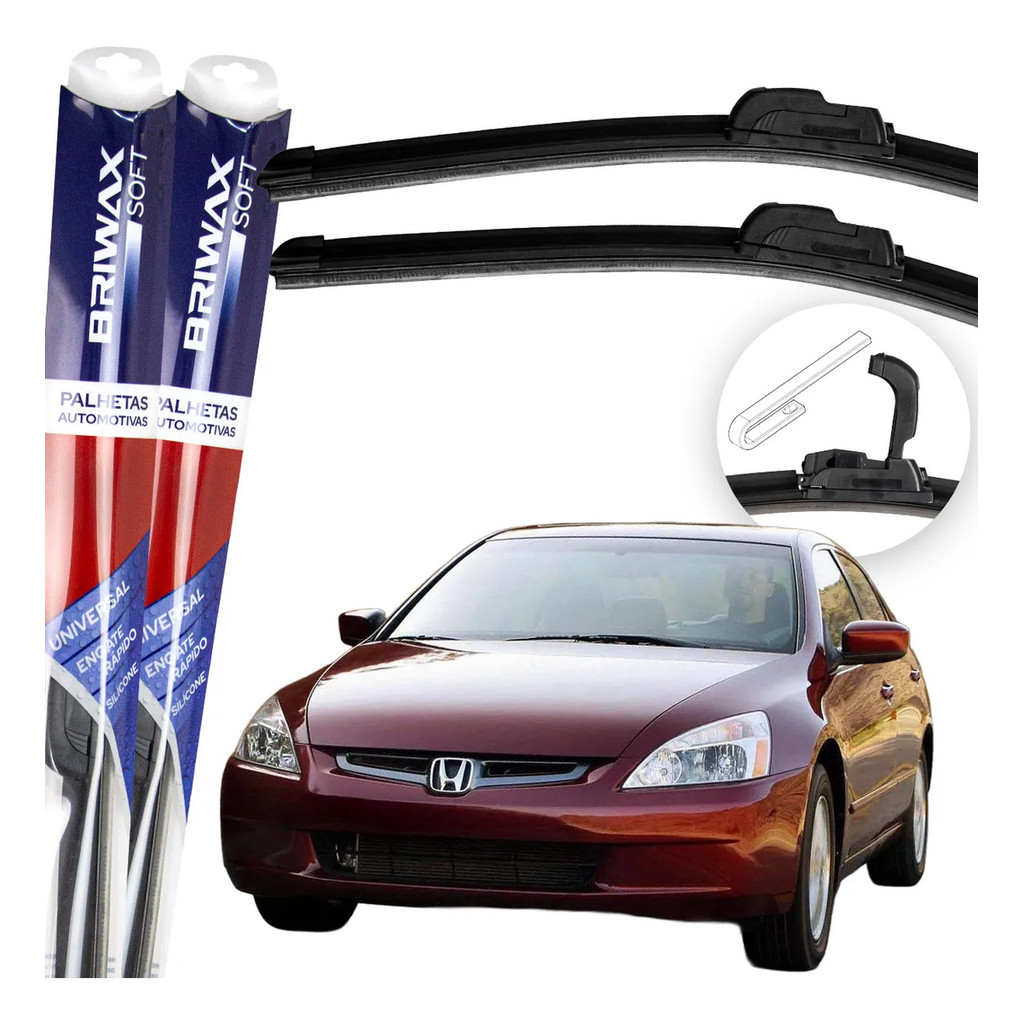 Jogo Palhetas Limpador de Parabrisa Silicone Chuva Gancho Universal Honda Accord 2003 Até 2008