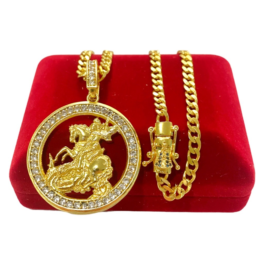 CORRENTE GRUMET 4MM MEDALHÃO SÃO JORGE BANHO DE OURO 18K FEIXO GAVETA EDIÇÃO ESPECIAL NOSSA SENHORA