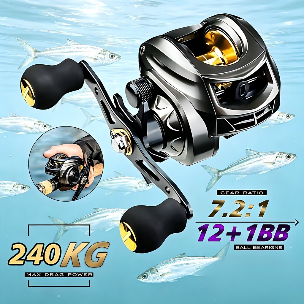 240Kg Carretilha De Pesca Com Marine Sports Pitching 7.2 : 1 Alta 10kg Max Molinete De Pesca Molinete Pesca Mulinete