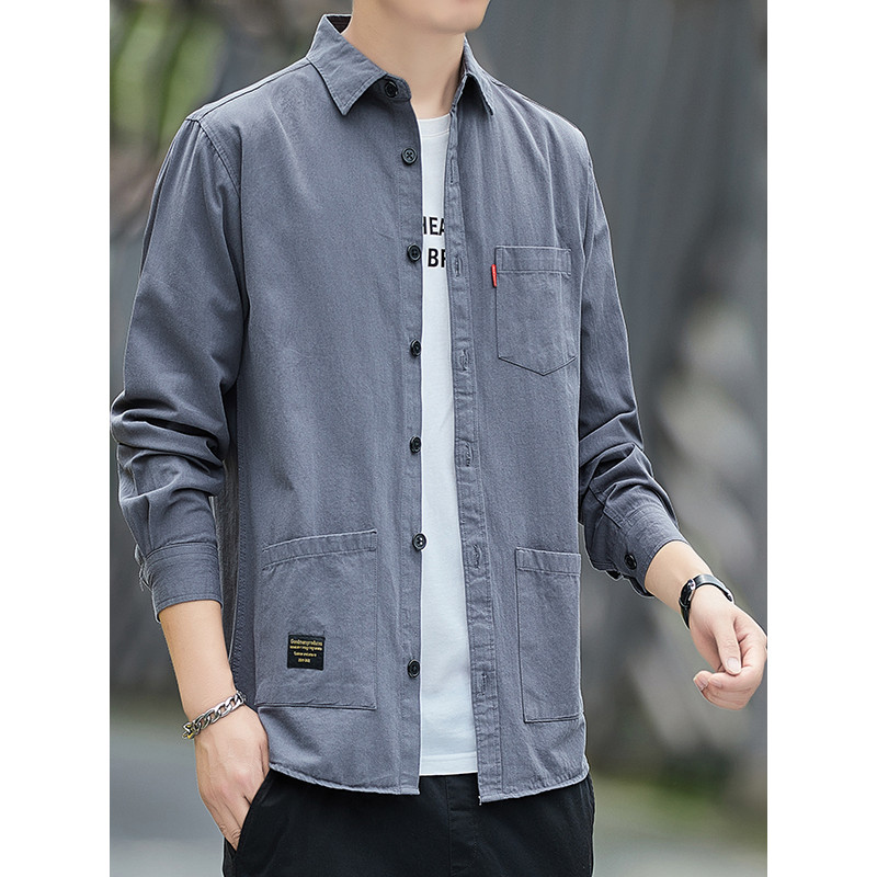 Camisa geral masculina de manga comprida primavera outono versão coreana solta na moda puro algodão polegada camisa Casu
