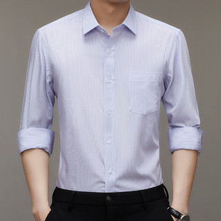 Camisa masculina de manga comprida, camisa de pai de meia-idade com bolsos, antirrugas, sem ferro, Casual, negócios