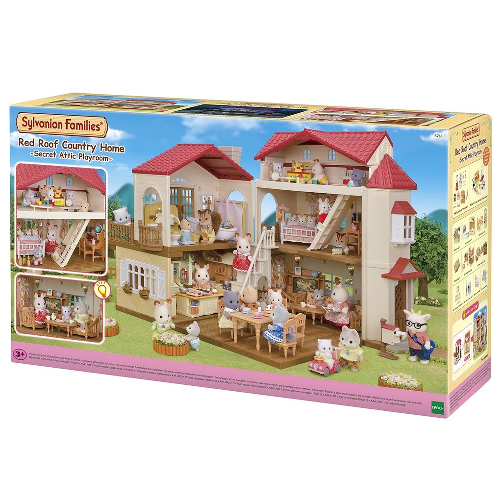 Sylvanian Families Casa Telhado Vermelho Com Luz E Sótão Secreto Original - Epoch
