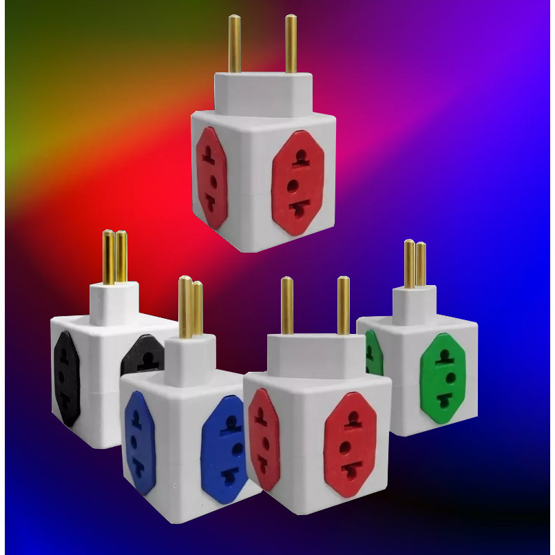 Kit 25 Adaptador de Tomada Cubo Colorido 4 Entradas 10A  20A