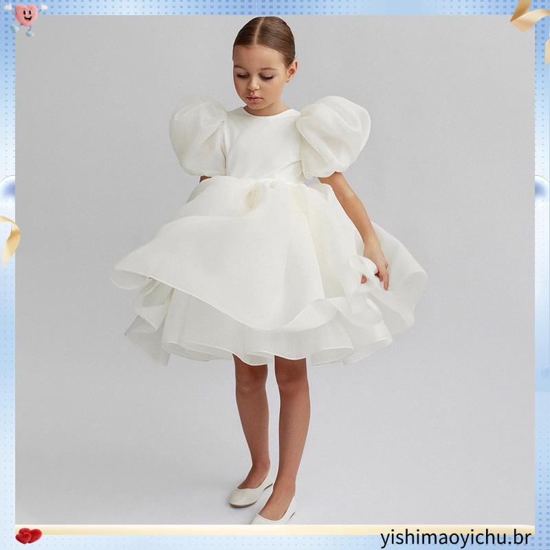 Vestido feminino novo vestido de manga bolha europeu e americano vestido de princesa vestido floral infantil saia de mal