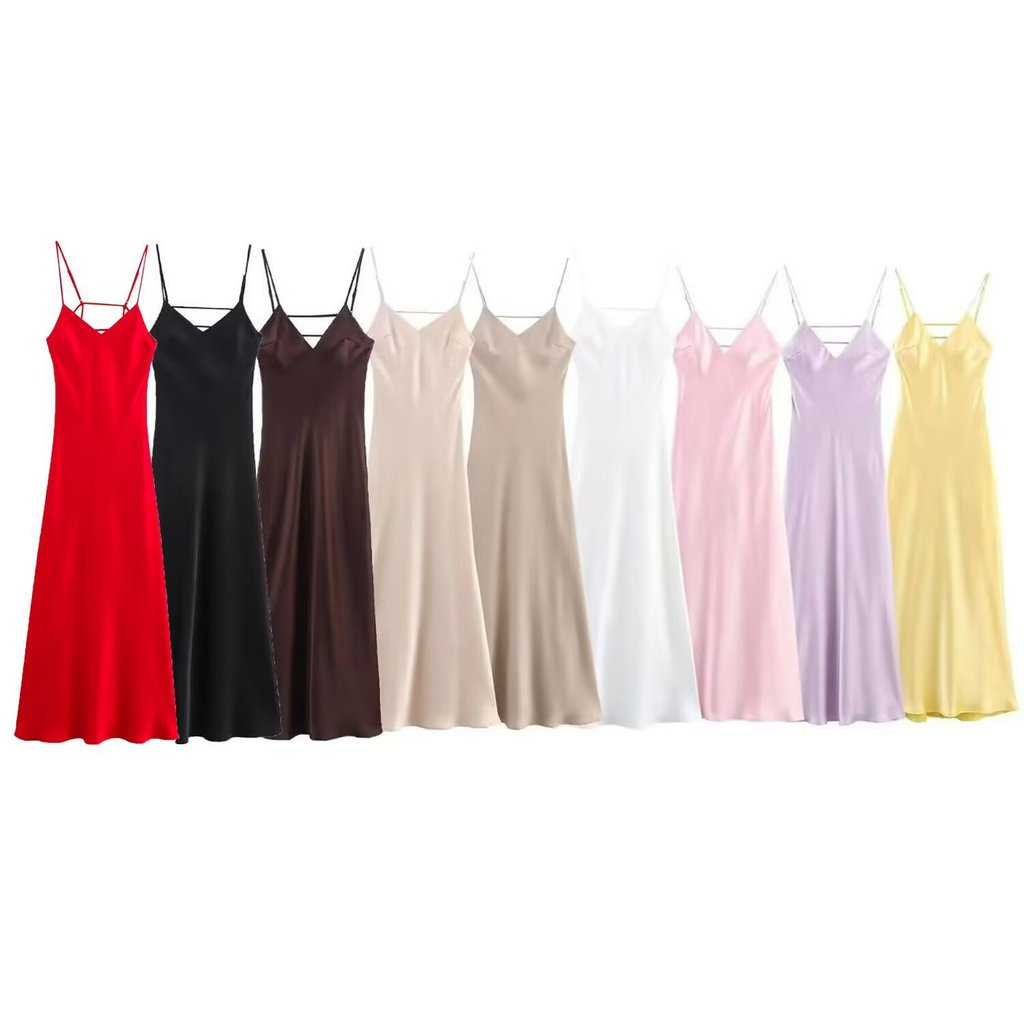 Vestido Midi De Cetim Emagrecedor Da Moda Feminina