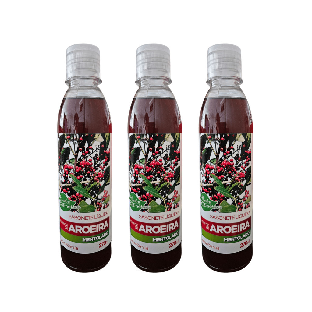 Kit 3 Sabonete Líquido Aroeira Mentolado 270mL - Refrescante e Suave - Aroeira Cosmética