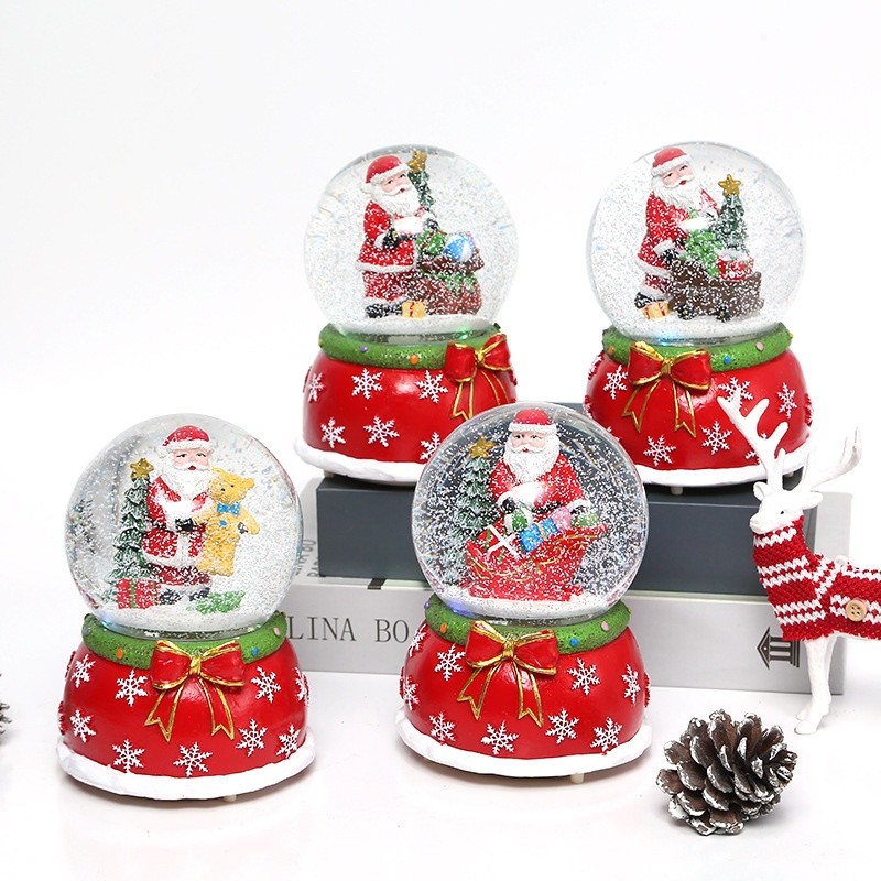 2 Globos de Neve Papai Noel Natal Presente Miniatura Resina