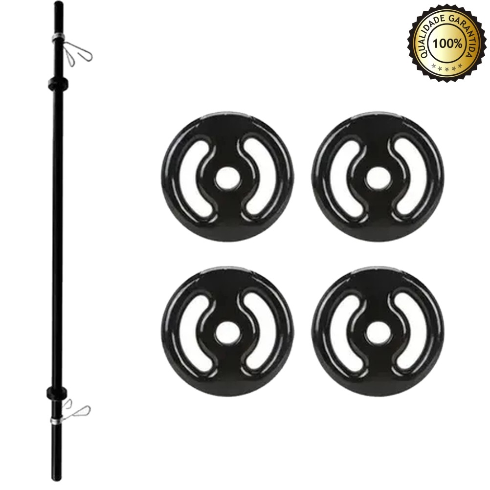 Imagem Kit Completo C/barra oca E 10kg De Anilha Emborrachada