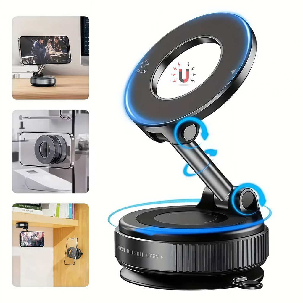 Suporte Magnético Automotivo para Smartphone com Fixação a Vácuo Ajustável
