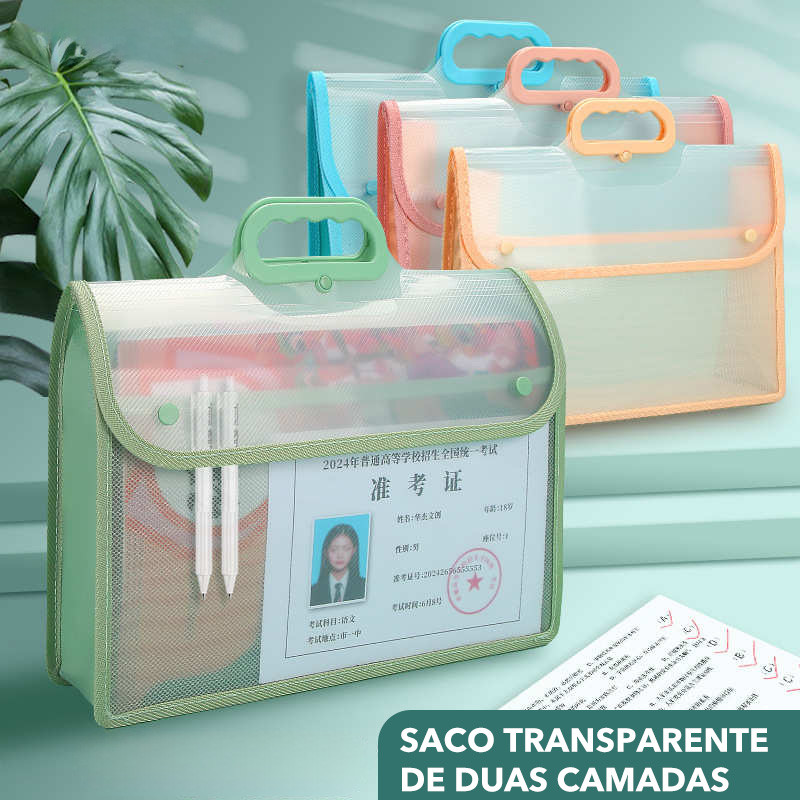 Saco Transparente Duas Camadas Bolsa de Documentos com Alça à Prova d'água para Estudantes e Exames Organização Escolar em Oferta na Shopee