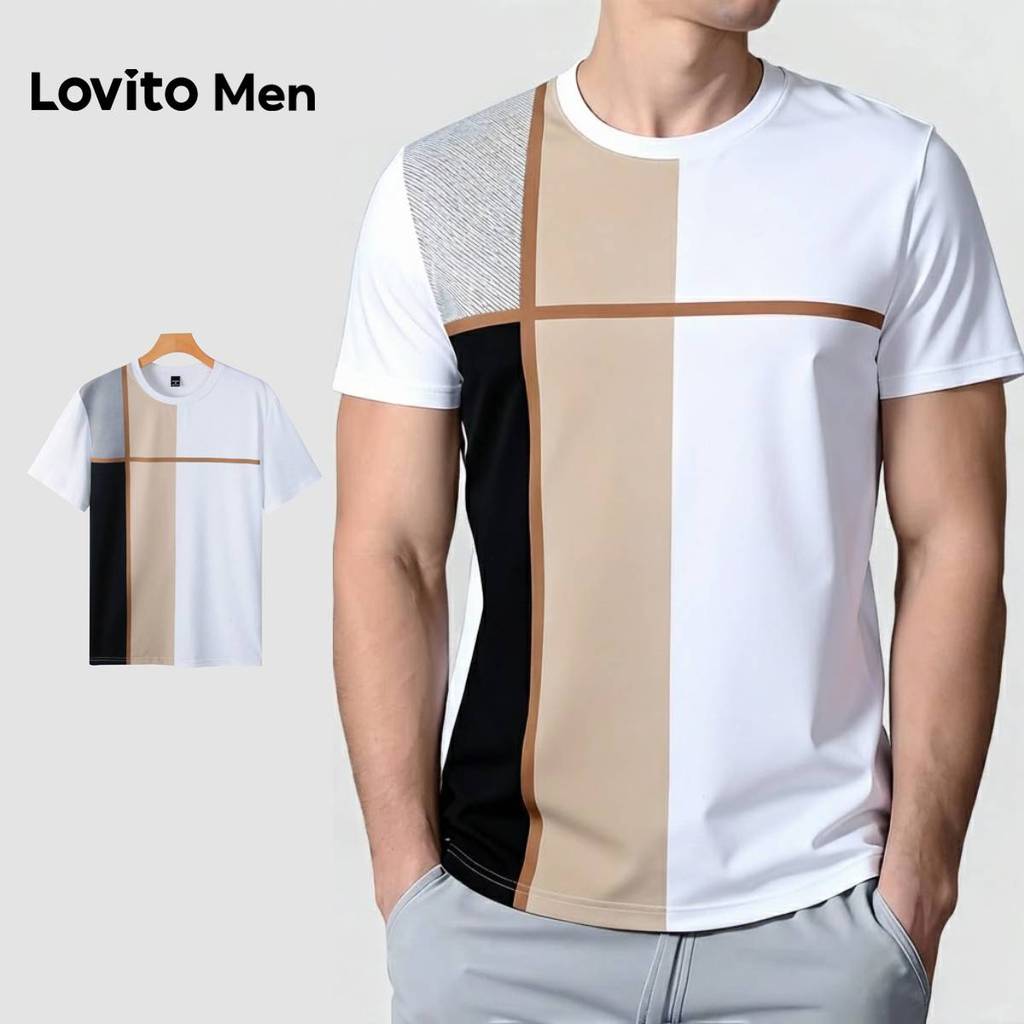 Lovito Men  Casual Tshirt Geométrica Primavera/verão para Homens L175ED026 em Oferta na Shopee
