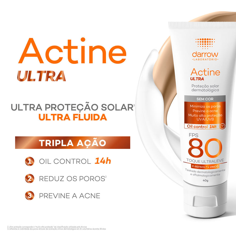 Detalhes do Protetor Solar Actine Ultra FPS 80 Sem Cor 40g