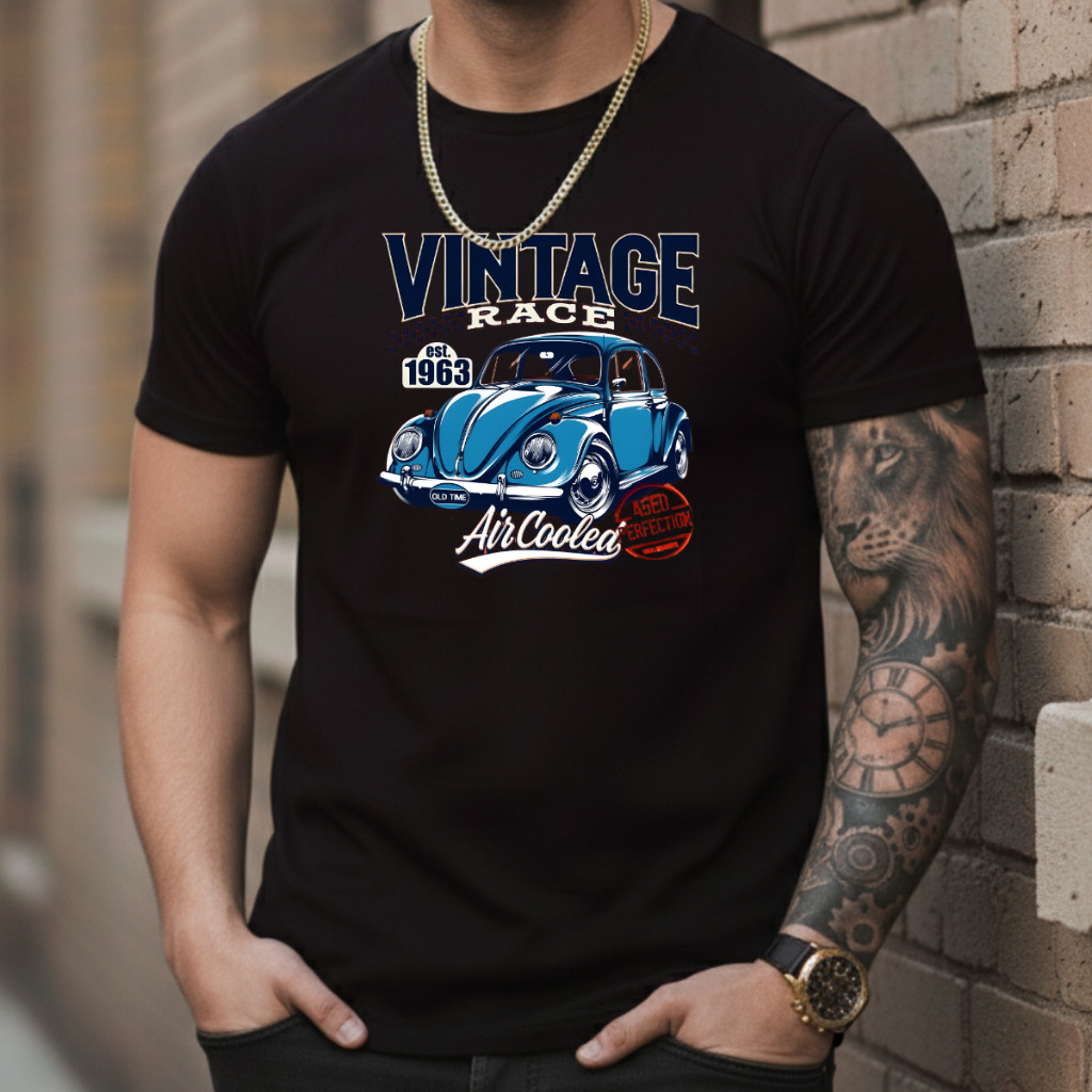Camisa Masculina Basica Vintage race 100% Algodão fusca Camiseta Antigo Retro Classico kombi
