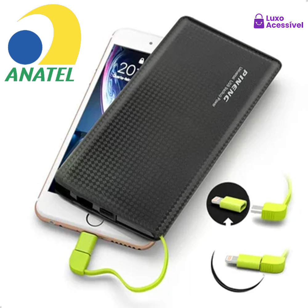Carregador Portátil Pineng Power Bank 10.000mAh com Adaptador para iPhone e Android (V8)
