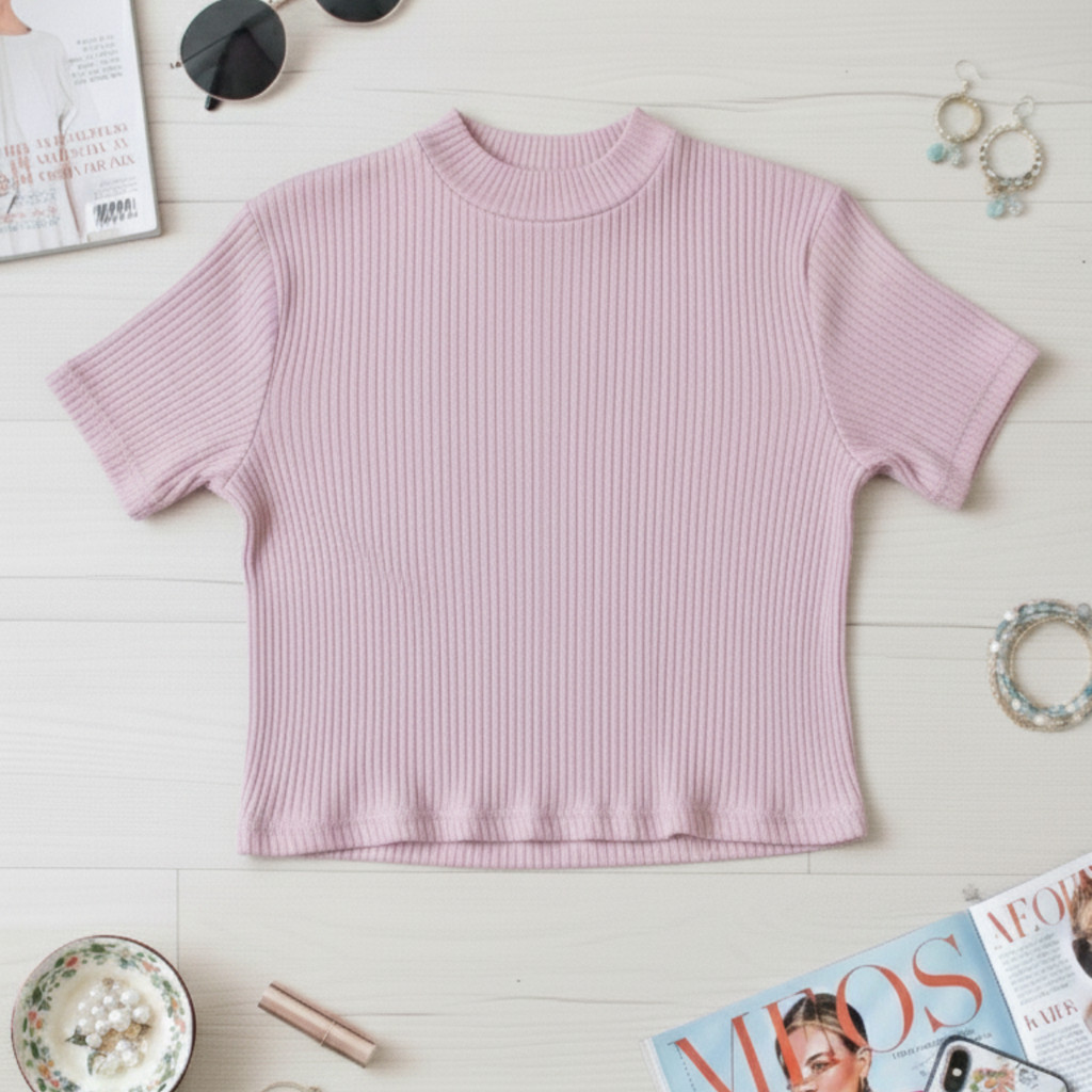 Blusinha Cropped Feminina Canelada Ribana Manga Curta Slim Básica Liso Social Confortável Tendência Verão Moda Gringa