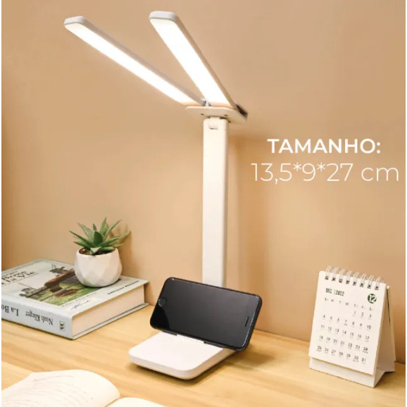 Luminária De Mesa Abajur 3 Tons De Luz Led Leitura Estudo Recarregável