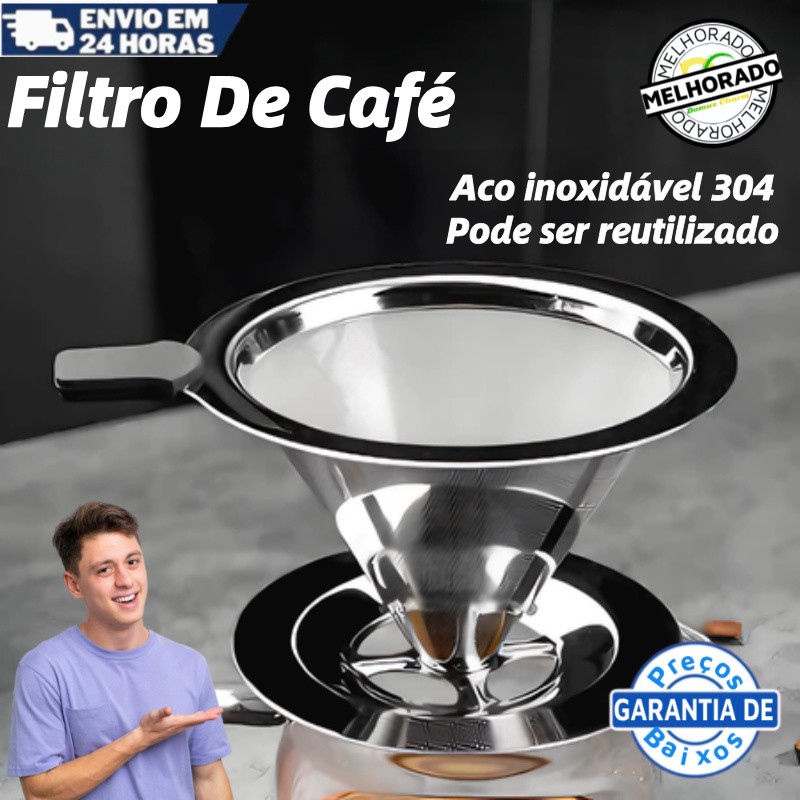 Filtro Coador de Café Inox - Com Pegador em Silicone - Coador de Café Grande Reutilizável em Oferta na Shopee