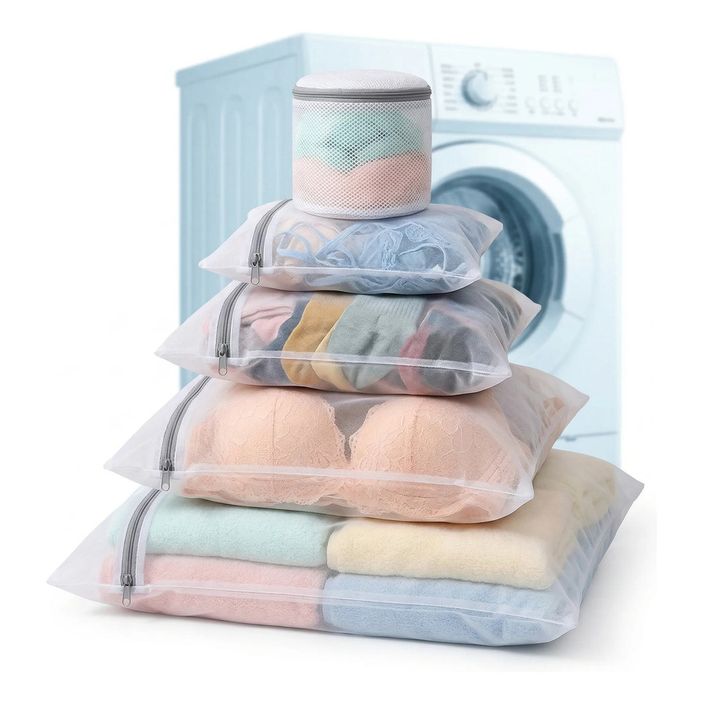 Kit 5 Sacos Lavagem Roupa Delicada Sem Deformar Bojo Protetor De Roupa Íntima Lingerie Na Maquina