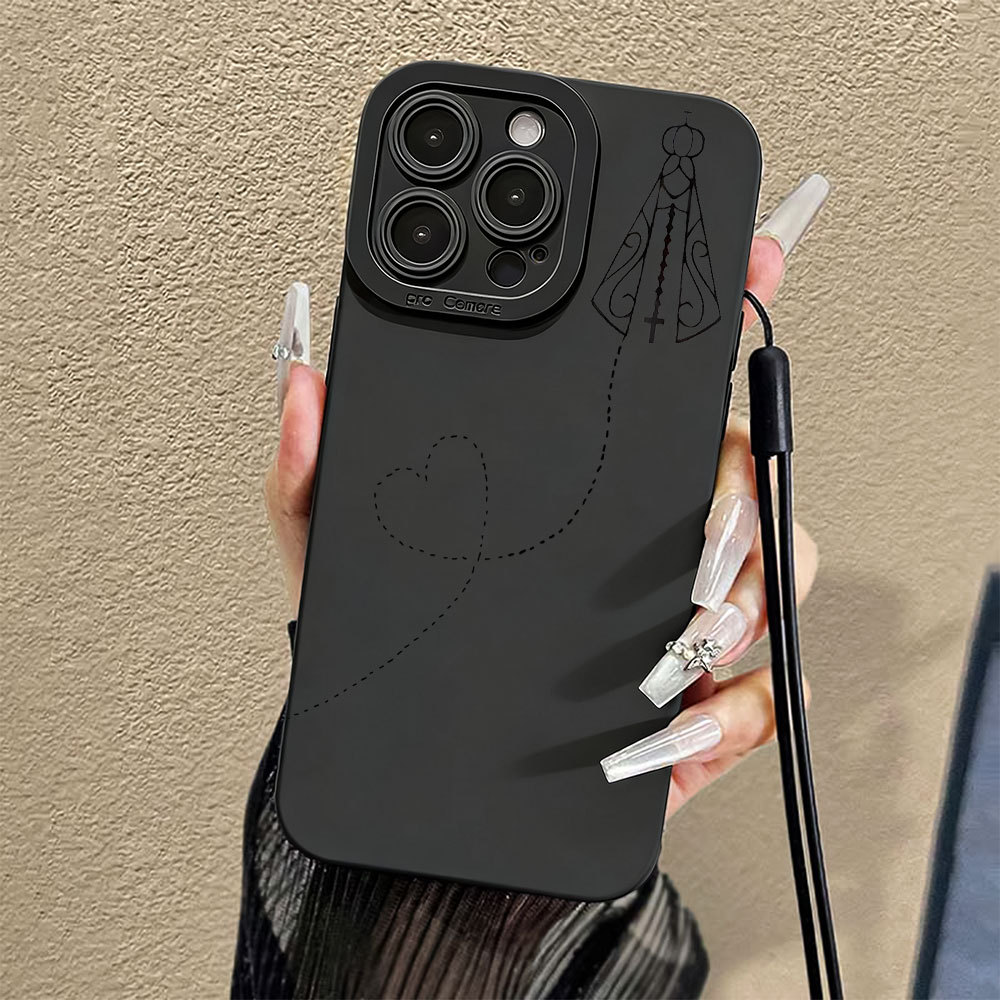 Kit Coração Orando Mary Capinha Capa Cordão Para IPhone 7 8 X Xs XR 11 12 13 14 15 16 17 Ar Plus Pro Max Caso Normal