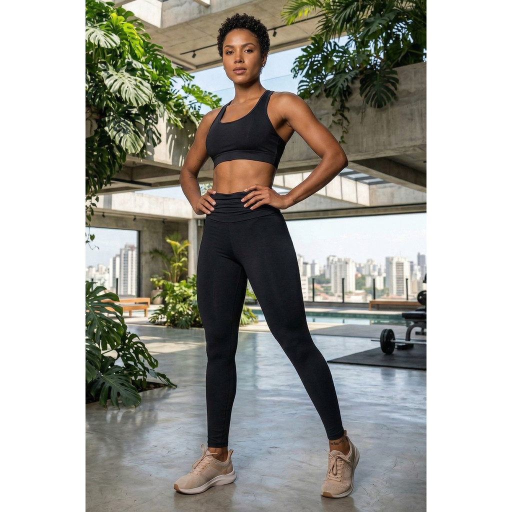 Calça Legging Fitness Cós Frazido Polo Wear Preto · foto 2