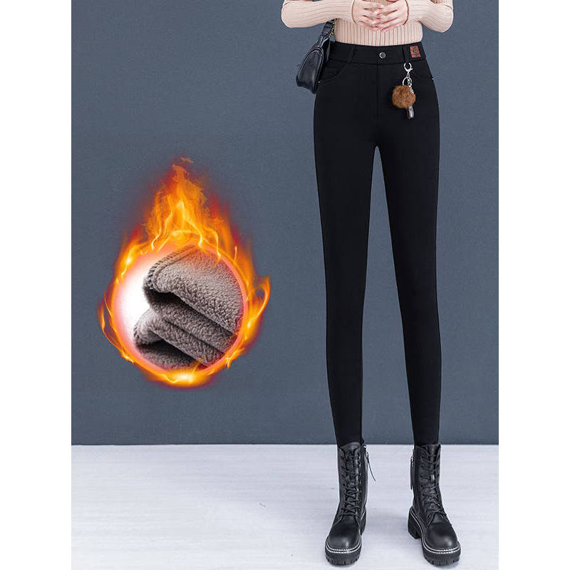 Calças magras femininas 2025 novo estilo com botas de lã grossa pequenas Leggings magras uso externo calças lápis elásti