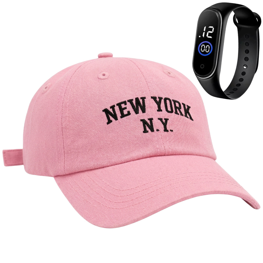 Boné New York NY Aba Curva Beisebol Snapback Rosa Bordado Regulagem Casual Strapback