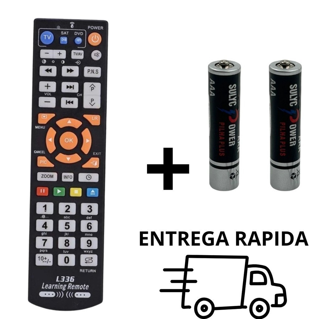 Controle remoto universal com função de aprendizagem para TV/CBL/DVD/SAT
