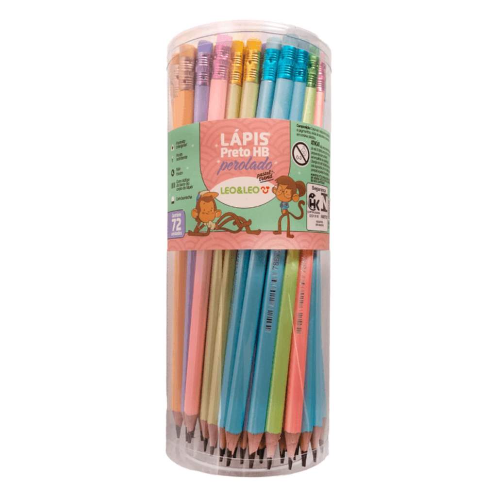 Lápis Grafite HB Perolado C/ Borracha Pastel Trend Pote C/ 72 Und Leo&Leo Leonora - 72175
