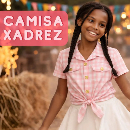 Camisa Xadrez Infantil Festa Junina Manga Curta Com Amarração