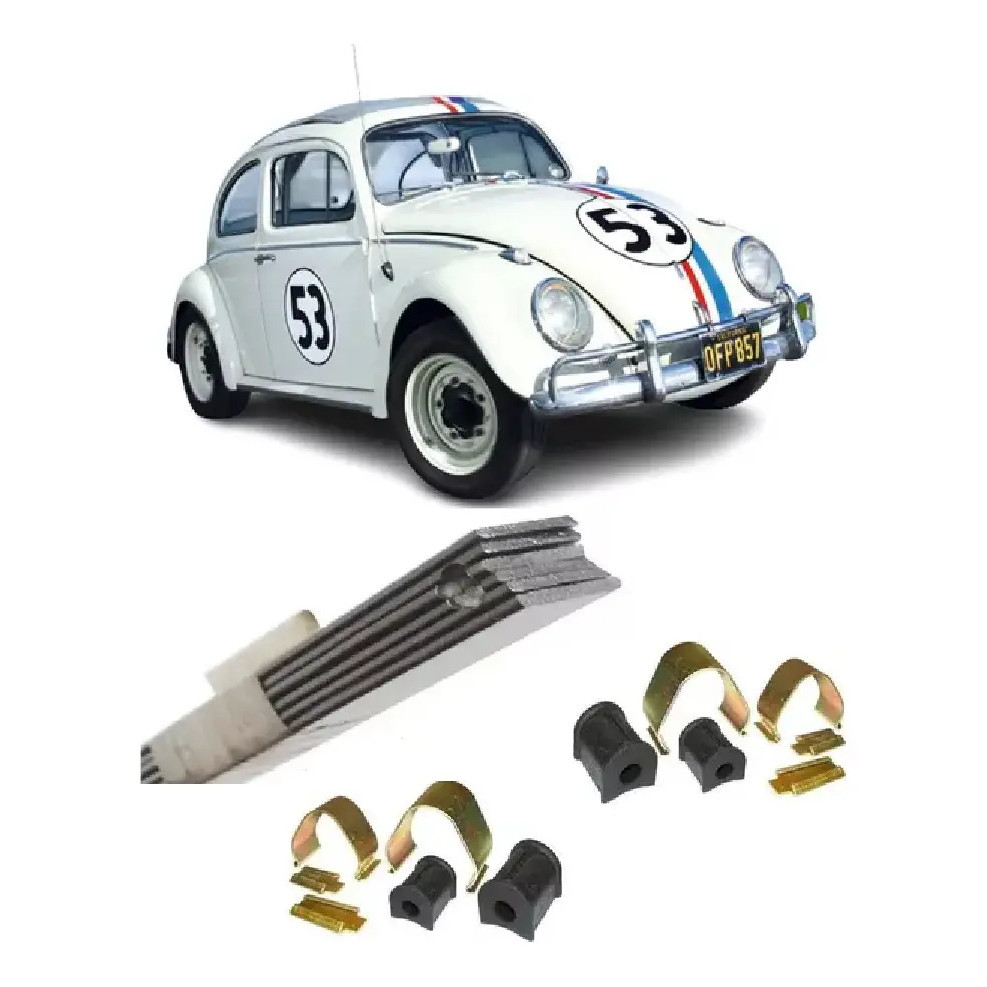 1 Feixe de Mola Dianteiro Sistema Pivô (10 Lâminas) + Kit Estabilizador Vw Fusca 1500 1600