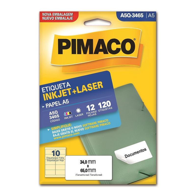 Etiqueta inkjet/laser A5Q3465 com 12 folhas Pimaco