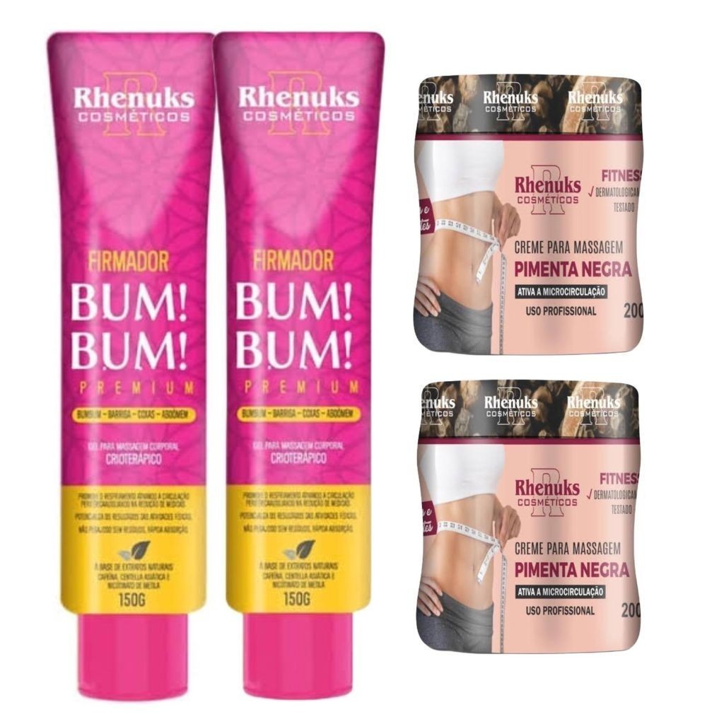 super Kit 2und Gel Firmador De Bumbum 150g + 2und Gel Redutor De Medidas Pimenta Negra 200g