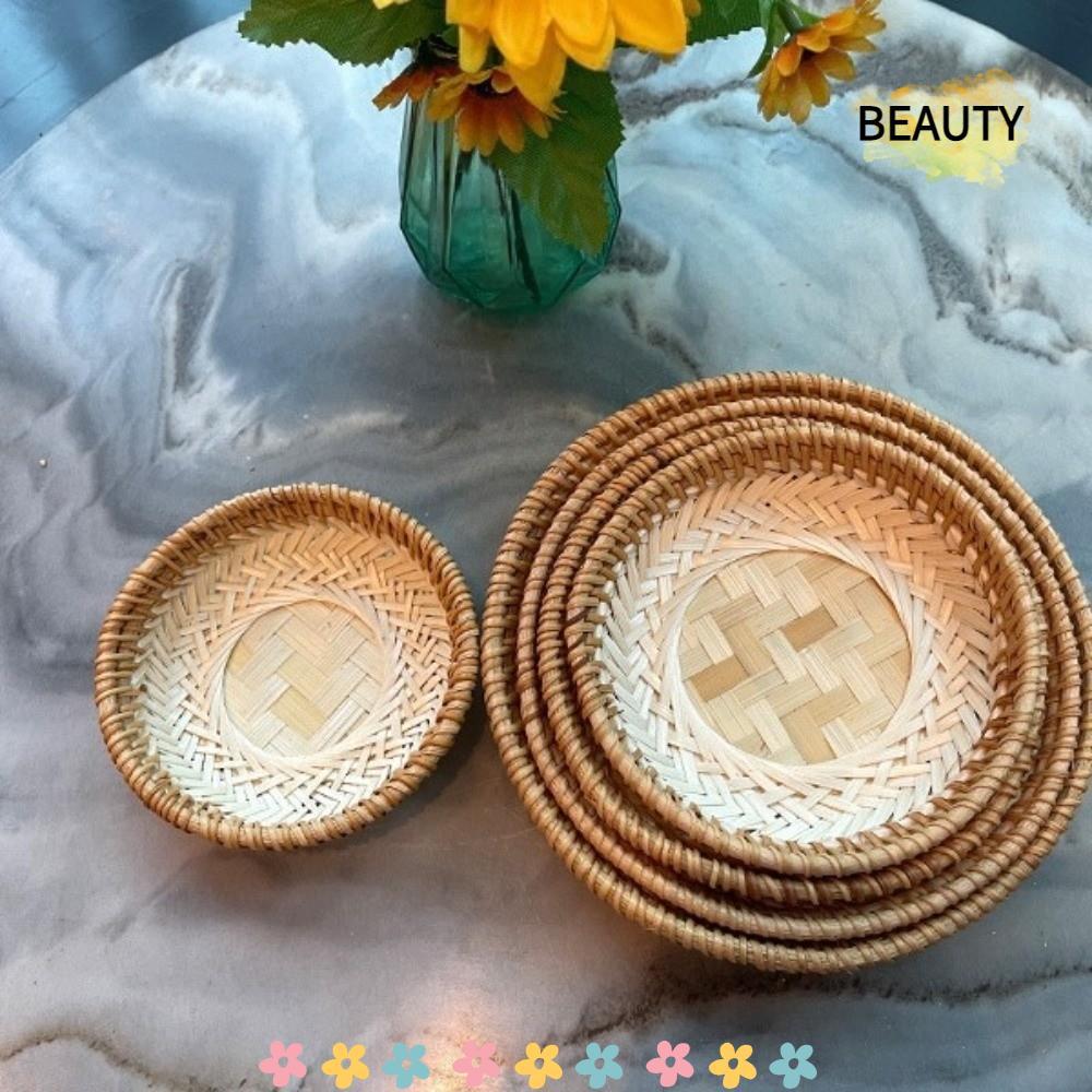 BEAUTYHOMEBR Cesta De Frutas , Lanche Artesanal De Formato Redondo , Bandeja De Secagem De 5 Tamanhos Marrom Bege