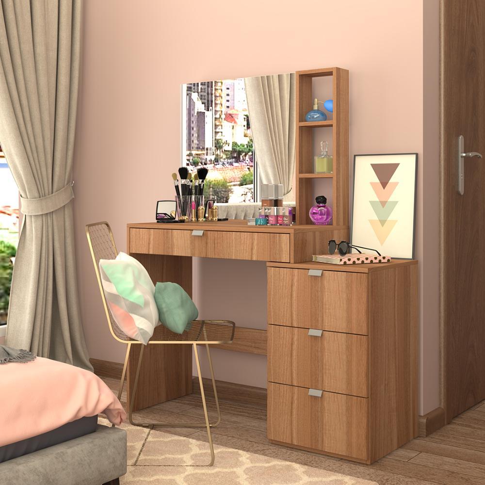 Penteadeira Moderna Minimalista 4 Gavetas com Espelho e 3 Nichos B11 Montana 113cm Emovell