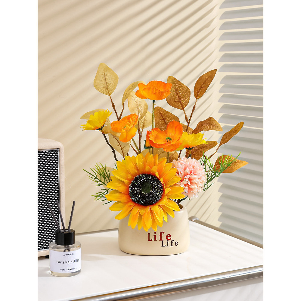 Simulação de girassol decoração de flores falsas sala de estar vaso de entrada decoração quarto mesa de jantar decoração