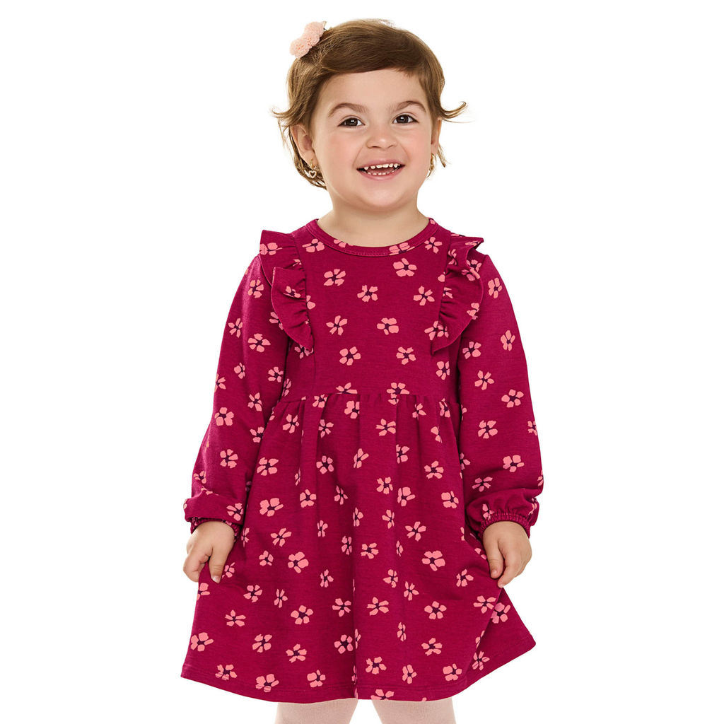 Vestido Infantil Menina Manga Longa Floral Elian Vermelho em Oferta na Shopee
