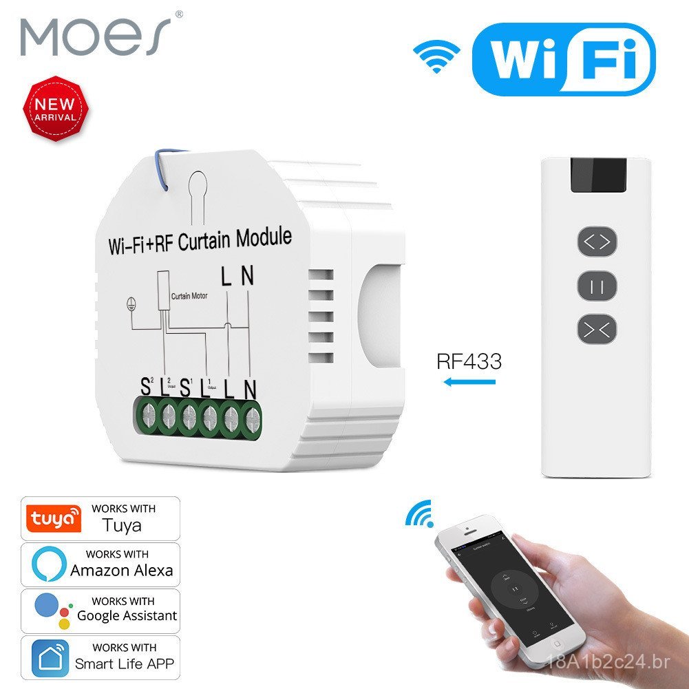 Interruptor Inteligente de Cortina WiFi Tuya para Casa Inteligente, Controle Remoto Programado por APP, Interruptor de R