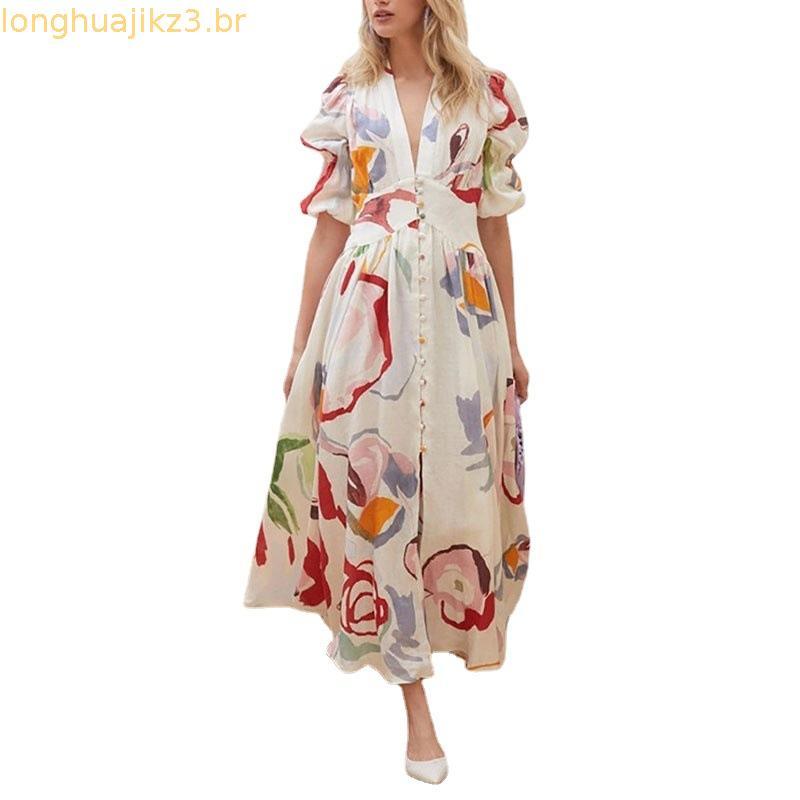 Vestido De Praia Feminino Slim-Fit Com Estampa De Chiffon Vestidos vestido feminino