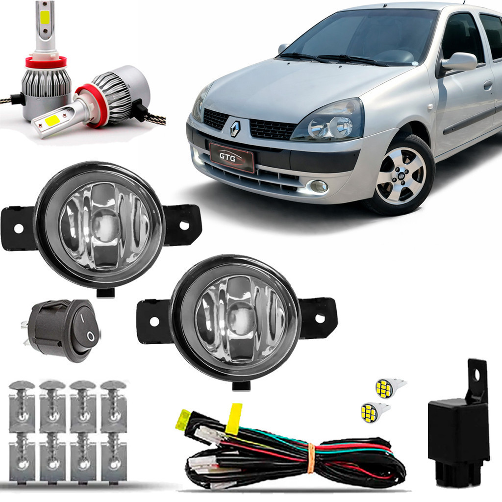 Kit farol de Milha Farolete Cibie Neblina Completo Clio 2006 2007 2008 2009 2010 2011 2012 2013 14 15 16 Super Led 8000K