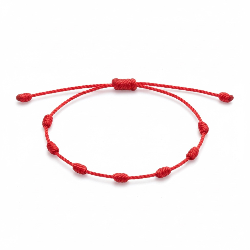 Pulseira 7 Nós da Proteção Ajustável Unissex Kabbalah Vermelha